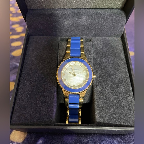 Akribos XXIV Women\'s Quartz Diamond Accented Blue & Gold Ceramic Bracelet Watch